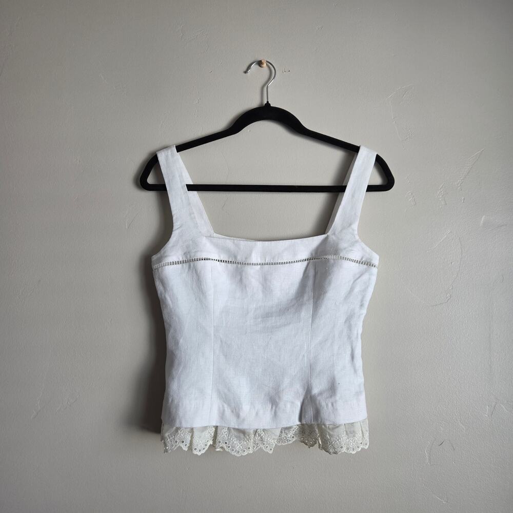 NWT Reformation Nanette 100% Linen Tank Top White Scalloped Lace Hem SZ 10